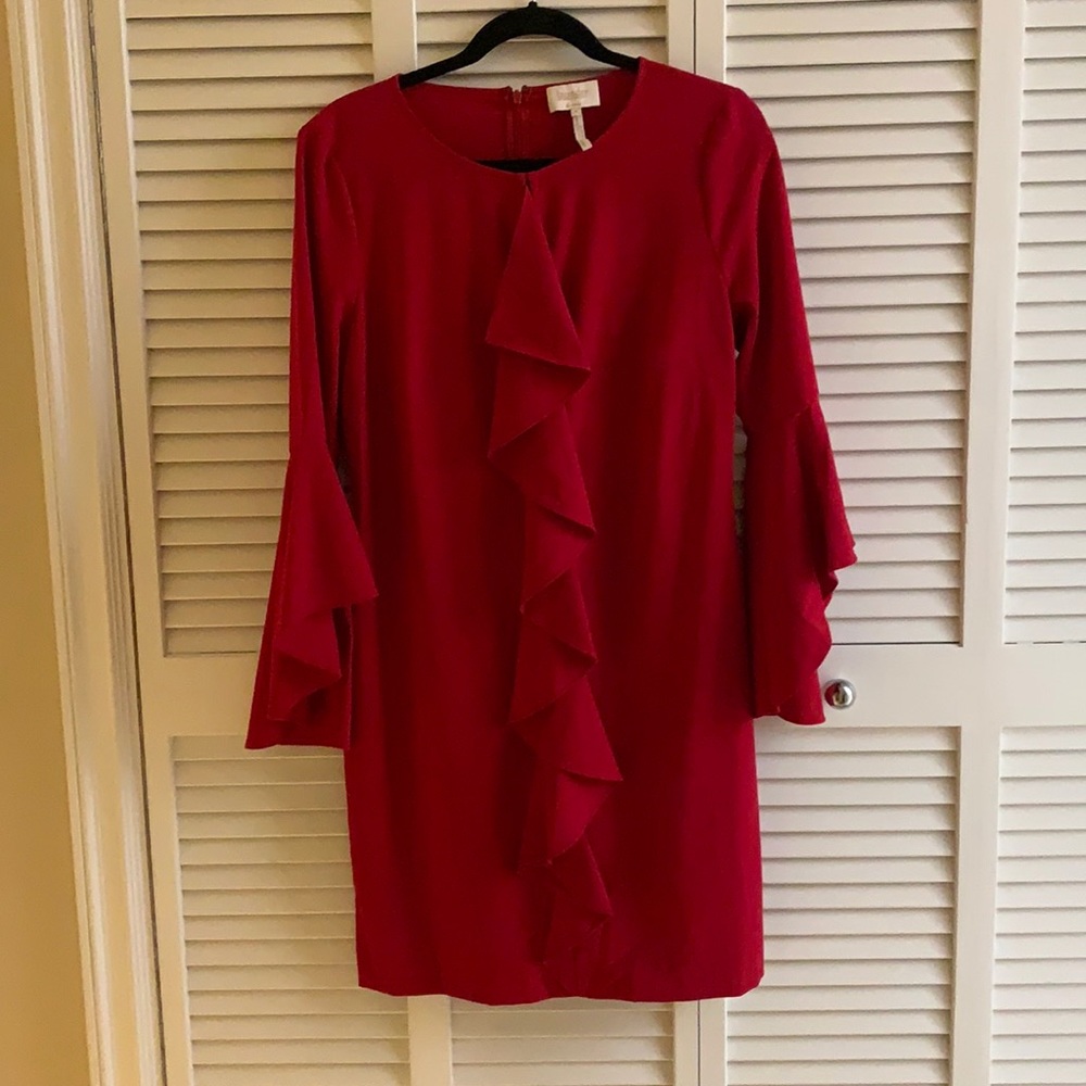 Laundry Shelly degas Red bell sleeve knee length dress 8 stretch worn once